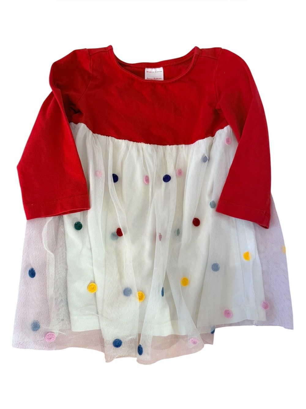 Hanna Andersson Sprinkle Dress Red White Tulle Skirt, size 18-24 Months
